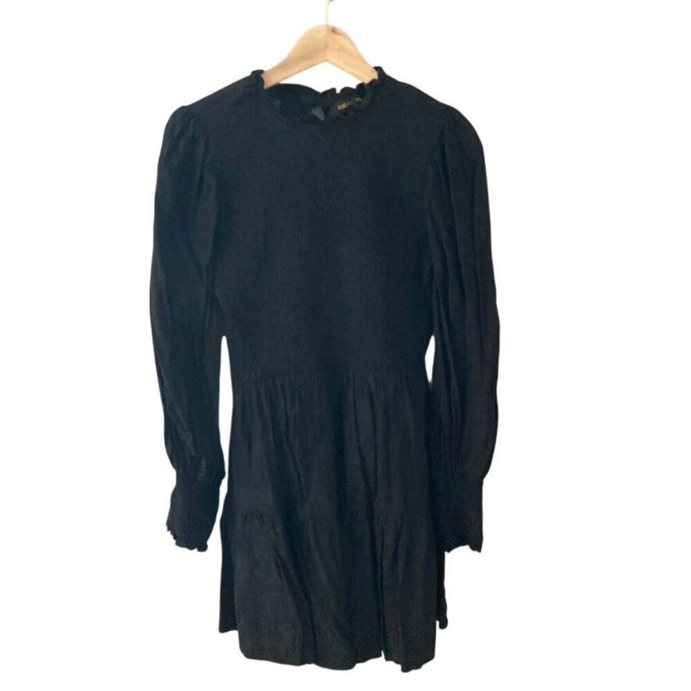 Sugarlips Elizabeth Smocked Long Sleeve Mini Dress Black Medium